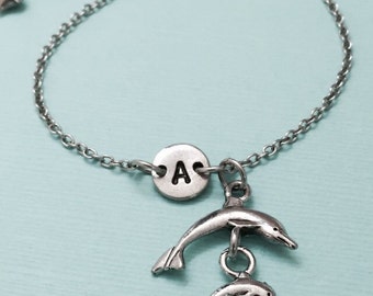 Dolphin charm bracelet, dolphin charm, adjustable bracelet, animal, personalized bracelet, initial bracelet, monogram