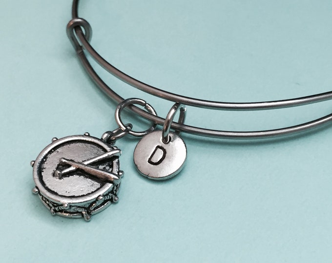 Drum bangle, drum charm bracelet, expandable bangle, charm bangle, personalized bracelet, initial bracelet, monogram