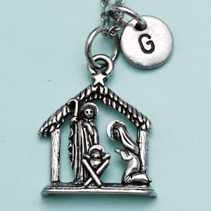 Nativity scene necklace, nativity scene charm, Christmas necklace, personalized necklace, initial necklace, monogram