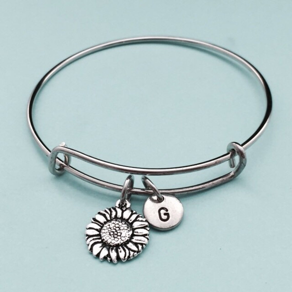 Sunflower Bangle Sunflower Charm Bracelet Expandable Bangle Etsy