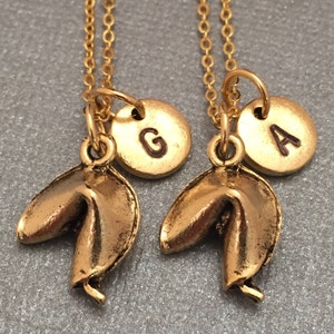 Best friend necklace, fortune cookie necklace, food necklace, bff necklace, sister, friendship, personalized, initial, monogram