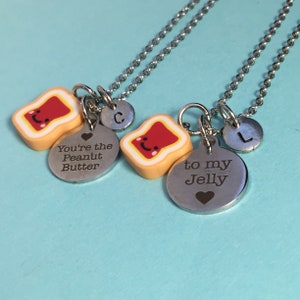 Best friend necklace, peanut butter and jelly necklace, sandwich necklace, bff, sister, friendship jewelry, personalized, initial, monogram
