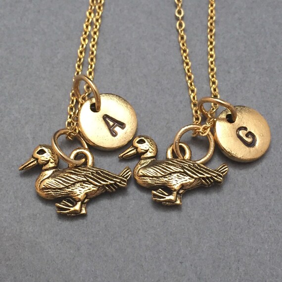 Best Friend Initial Charm Stainless Steel Necklace Duck Necklace Charm Necklace Personalized Gift Duck Animal Charm Custom Gift
