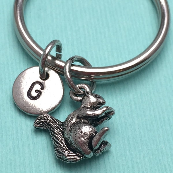 Squirrel keychain, squirrel charm, animal keychain, personalized keychain, initial keychain, animal charm