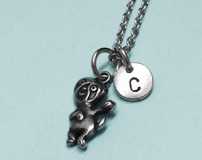 Sloth necklace, sloth charm, animal necklace, personalized necklace, initial necklace, initial charm, monogram