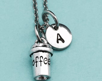 Kaffee-Kette, Kaffee Charme, trinken Halskette, Personalisierte Halskette, erste Kette, Monogramm