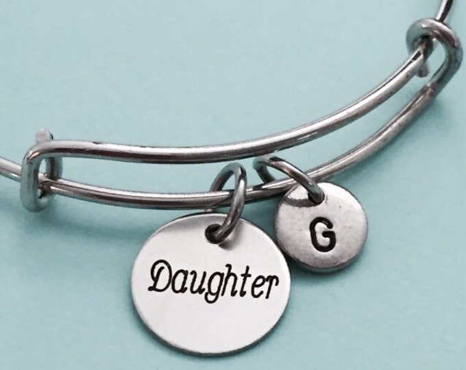 Daughter bangle, daughter charm bracelet, expandable bangle, charm bangle, personalized bracelet, initial, monogram