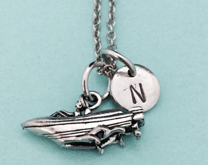 Speedboat necklace, speedboat charm, nautical necklace, personalized necklace, initial necklace, initial charm, monogram