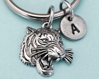 Tiger head keychain, tiger head charm, animal keychain, personalized keychain, initial keychain, initial charm, customized, monogram