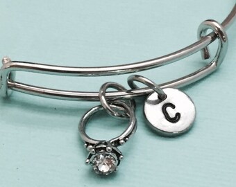 Ring bangle, ring charm bracelet, expandable bangle, charm bangle, personalized bracelet, initial bracelet, monogram