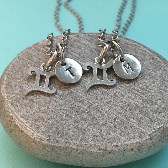 Best friend necklace Gemini necklace zodiac necklace bff necklace sister friendship jewelry personalized necklace initial monogram