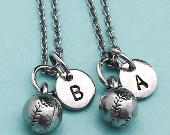 Best friend necklace, baseball necklace, sports necklace, bff necklace, sister, friendship jewelry, personalized necklace, initial, monogram