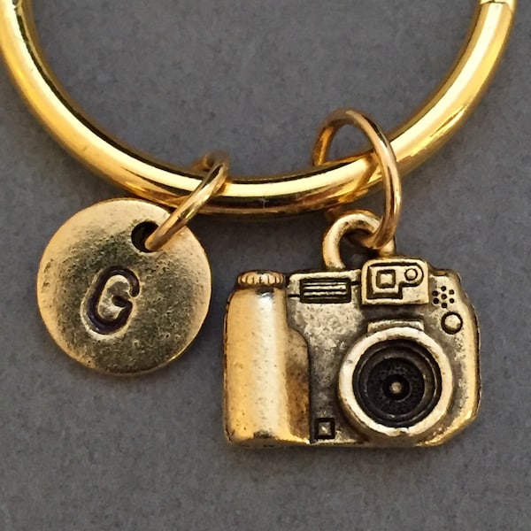 Camera keychain, camera charm, photography keychain, personalized keychain, initial keychain, initial charm, customized, monogram