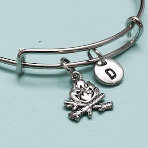 Camp fire bangle, camp fire charm bracelet, expandable bangle, charm bangle, personalized bracelet, initial bracelet, monogram