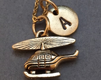 Hubschrauber Halskette, Hubschrauber Charme, Flugzeug Halskette, personalisierte Halskette, erste Halskette, erste Charme, Monogramm
