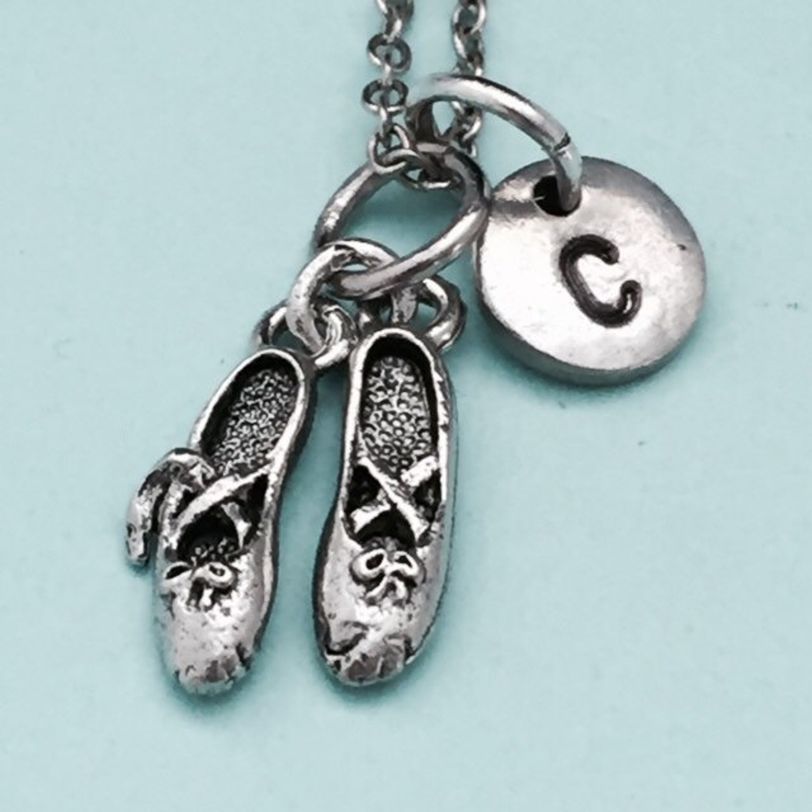ballet shoes necklace, ballet shoes charm, ballet necklace, personalized necklace, initial necklace, initial charm, monogram