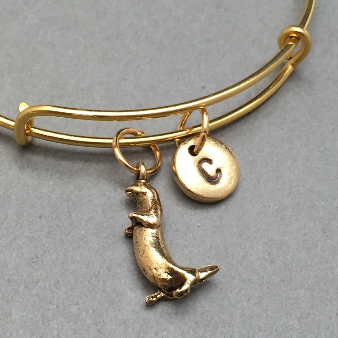 Otter Bangle Otter Charm Bracelet Expandable Bangle Charm Etsy