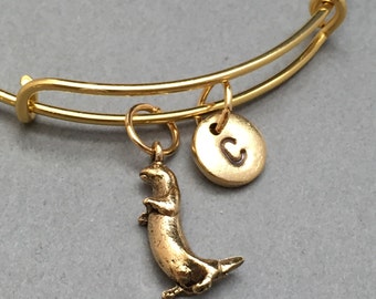 Otter bangle, otter charm bracelet, expandable bangle, charm bangle, personalized bracelet, initial bracelet, monogram