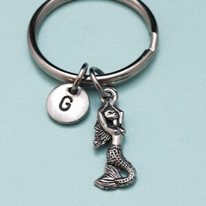 Mermaid keychain, mermaid charm, sea creature keychain, personalized keychain, initial keychain, initial charm, monogram, customized keyring