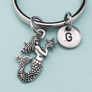 Mermaid keychain, mermaid charm, nautical keychain, personalized keychain, initial keychain, customized keychain, monogram