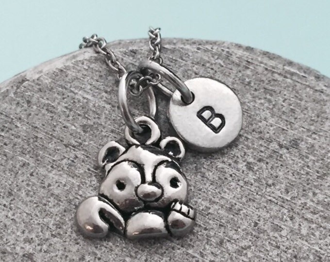 Squirrel necklace, squirrel charm, animal necklace, personalized necklace, initial necklace, monogram