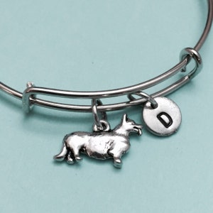 Corgi dog bangle, corgi dog charm bracelet, expandable bangle, charm bangle, personalized bracelet, initial bracelet, monogram