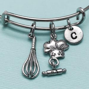 Chef bangle, chef charm bracelet, expandable bangle, charm bangle, personalized bracelet, initial bracelet, monogram