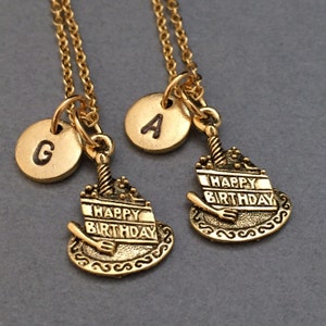 Best friend necklace, happy birthday necklace, celebration necklace, bff necklace, personalize necklace, initial necklace, monogram, cake