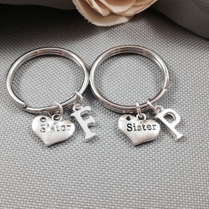Sister keychain, gift for sister, heart keychain, initial keychain