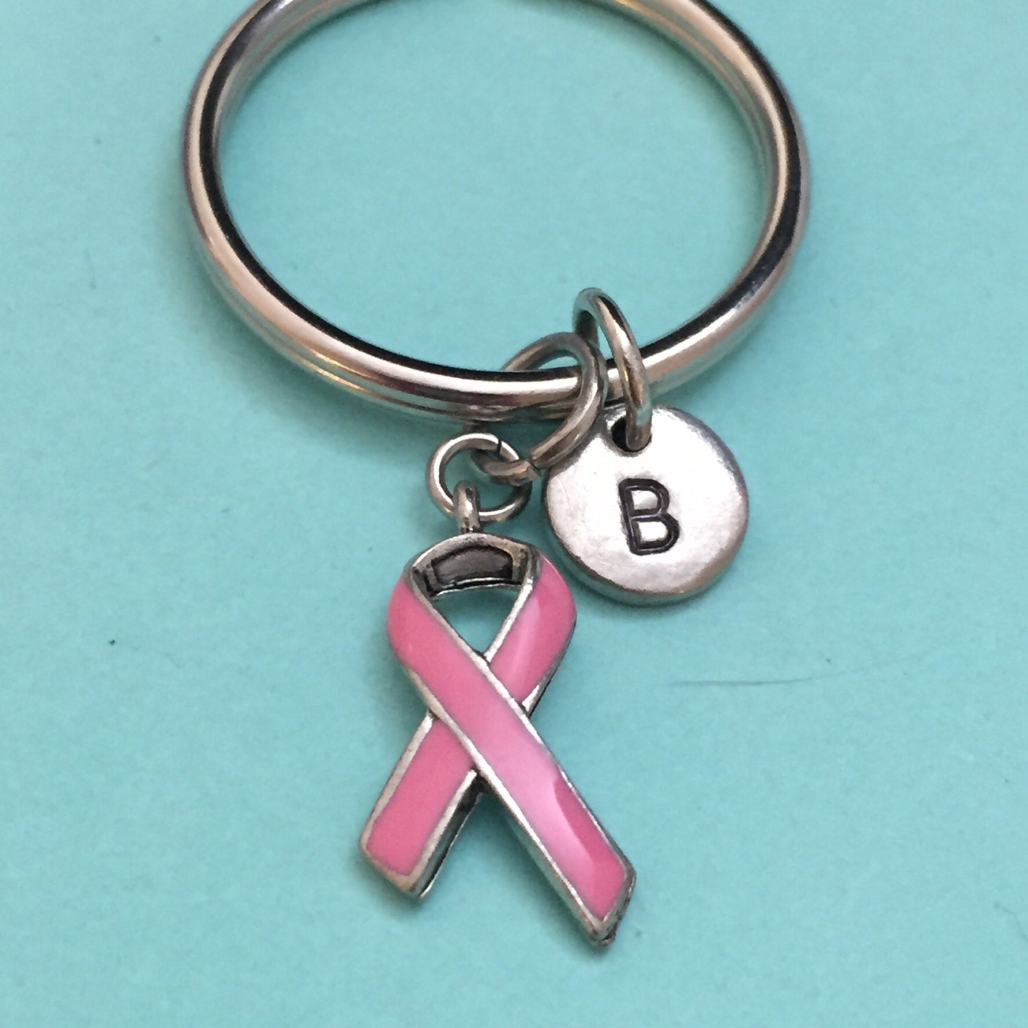 Breast cancer ribbon keychain, breast cancer ribbon charm, awareness
