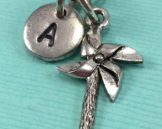 Pinwheel charm necklace, personalized necklace, initial charm necklace, daughter necklace, friend necklace, pinwheel jewelry