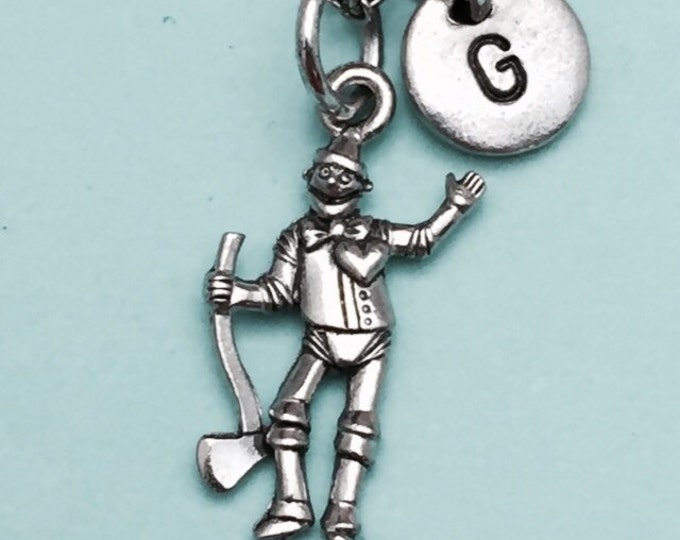 Tin Man necklace, tin man charm, personalized necklace, initial necklace, initial charm, monogram