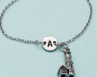 Lighthouse charm bracelet, lighthouse charm, adjustable bracelet, beach, personalized bracelet, initial bracelet, monogram