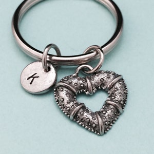 Heart keychain, Valentine&#39;s Day keychain, love keychain, couples keychain, heart charm, personalized keychain, initial keychain