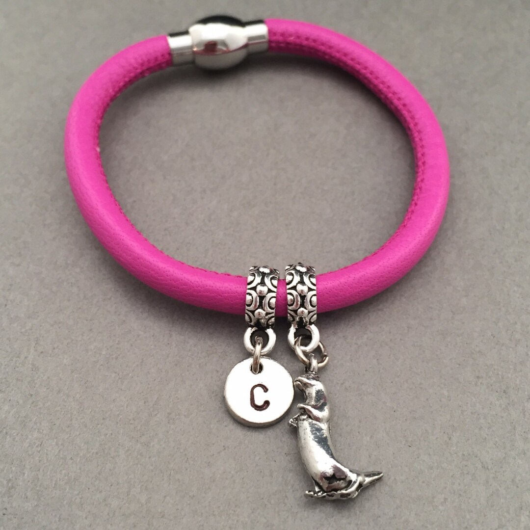 Otter Leather Bracelet, Otter Charm Bracelet, Leather Bangle