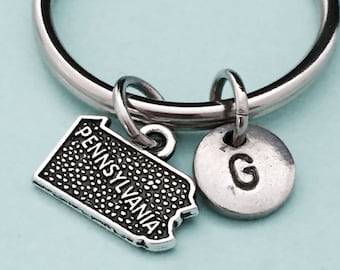 Pennsylvania keychain, Pennsylvania charm, state keychain, personalized keychain, initial keychain, customized keychain, monogram