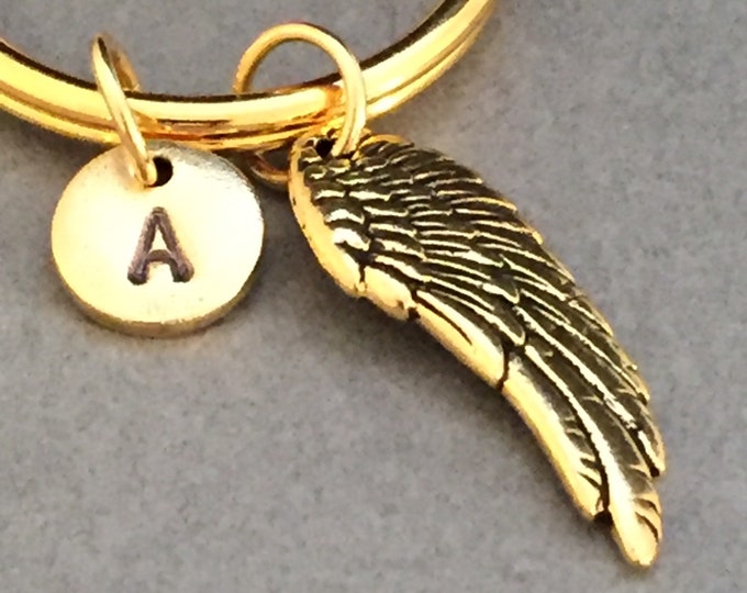 Angel wing keychain, angel wing charm, wing keychain, personalized keychain, initial keychain, initial charm, customized, monogram
