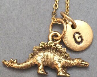 Stegosaurus necklace, stegosaurus charm, dinosaur charm, personalized necklace, initial necklace, initial charm, monogram, dinosaur charm