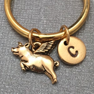 Flying pig keychain, flying pig charm, animal keychain, personalized keychain, initial keychain, initial charm, customized, monogram