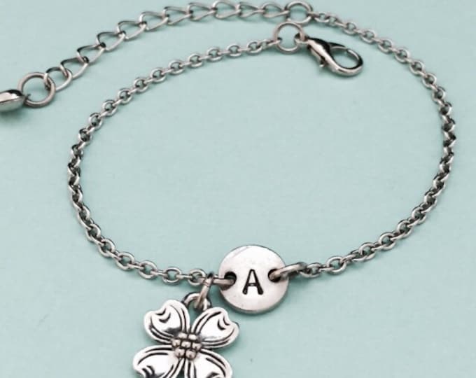 Dogwood flower charm bracelet, dogwood flower cham, adjustable bracelet, flower, personalized bracelet, initial bracelet, monogram