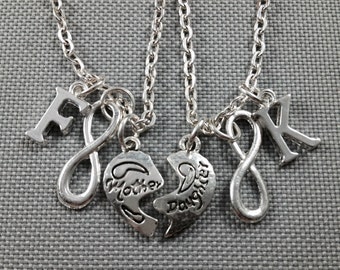 Mother daughter necklace set, mother daughter jewelry, initial necklace, infinity necklace