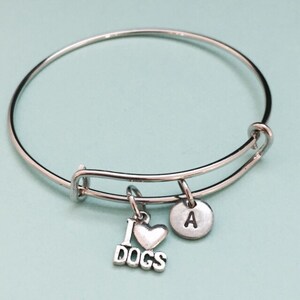 I love dogs bangle, I love dogs charm bracelet, expandable bangle, charm bangle, personalized bracelet, intial bracelet, monogram