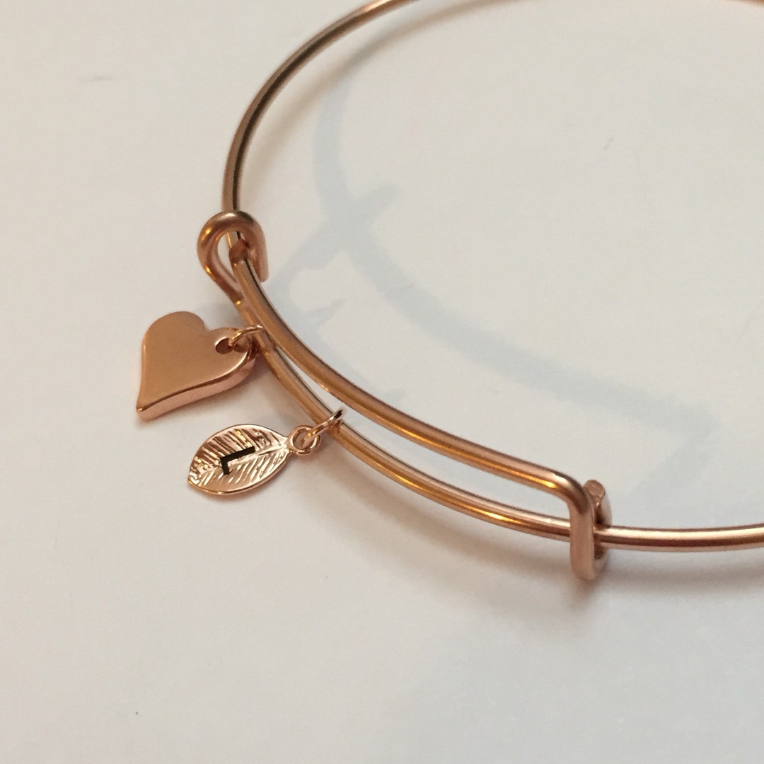 Small Heart Bangle, Heart Charm Bracelet, Expandable Bangle