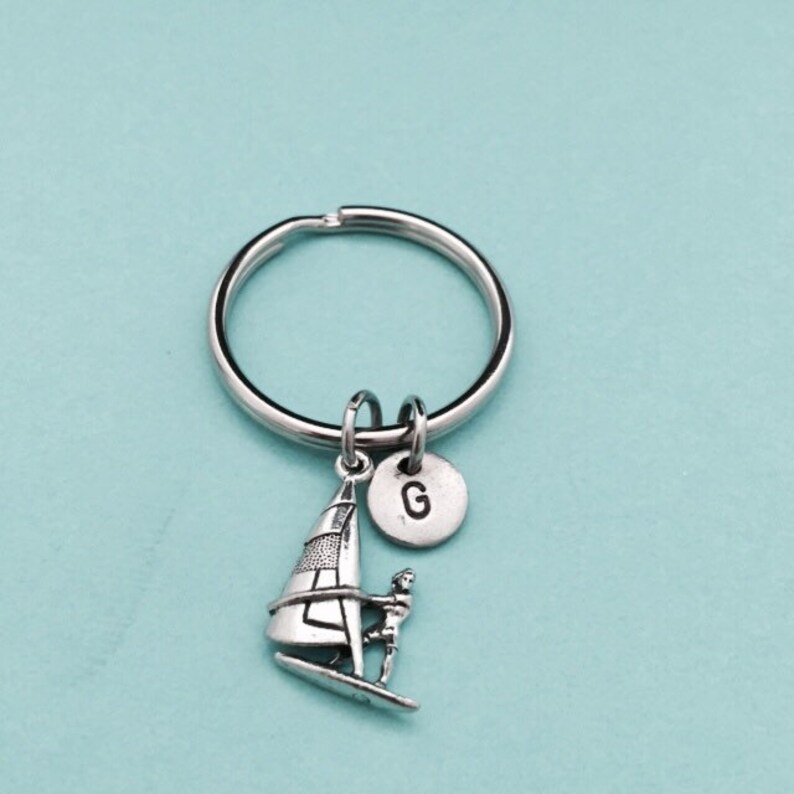 wind surfer charm nautical keychain customized keychain monogram initial keychain Wind surfer keychain personalized keychain