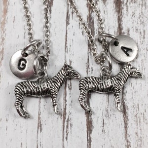 Best friend necklace, zebra charm necklace, friendship necklace, sister necklace, personalized, initial, animal necklace, bff necklace
