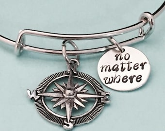 No matter where bangle, no matter where charm bracelet, expandable bangle, charm bangle, personalized bracelet, initial, monogram
