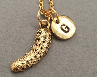 Collar de pepinillos, dije de pepinillos, collar de comida, collar personalizado, collar con inicial, dije con inicial, monograma