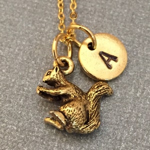 Squirrel necklace, squirrel charm, animal necklace, personalized necklace, initial necklace, initial charm, monogram