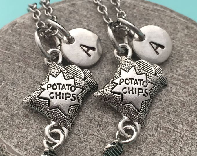 Best friend necklace, potato chips necklace, food necklace, bff necklace, sister, friendship jewelry, personalized, initial, monogram