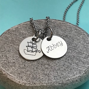 Pirate ship necklace, pirate ship jewelry, custom name necklace, pirate jewelry, boat necklace, personalized jewelry, pirate boat